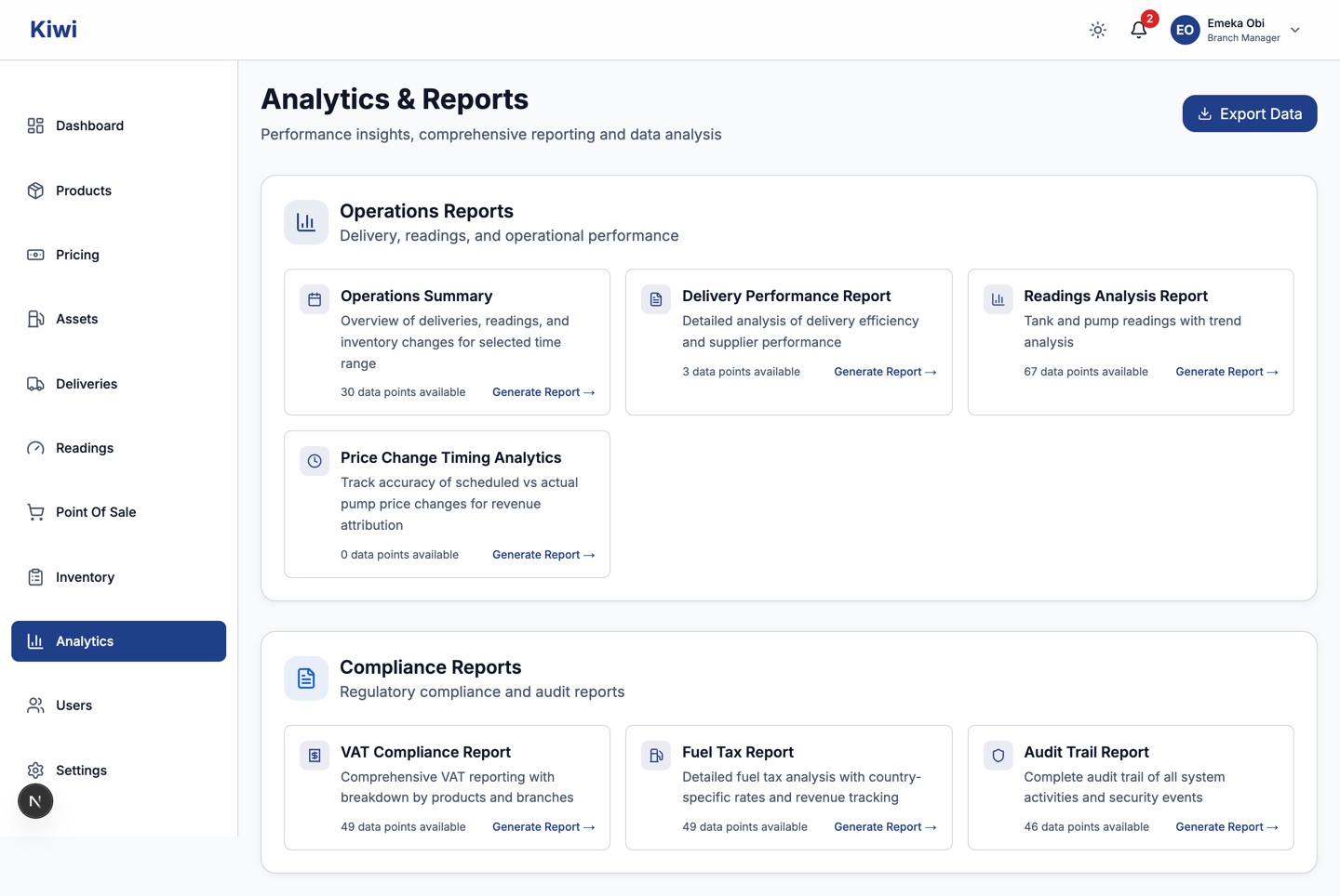 Analytics & Reports hub
