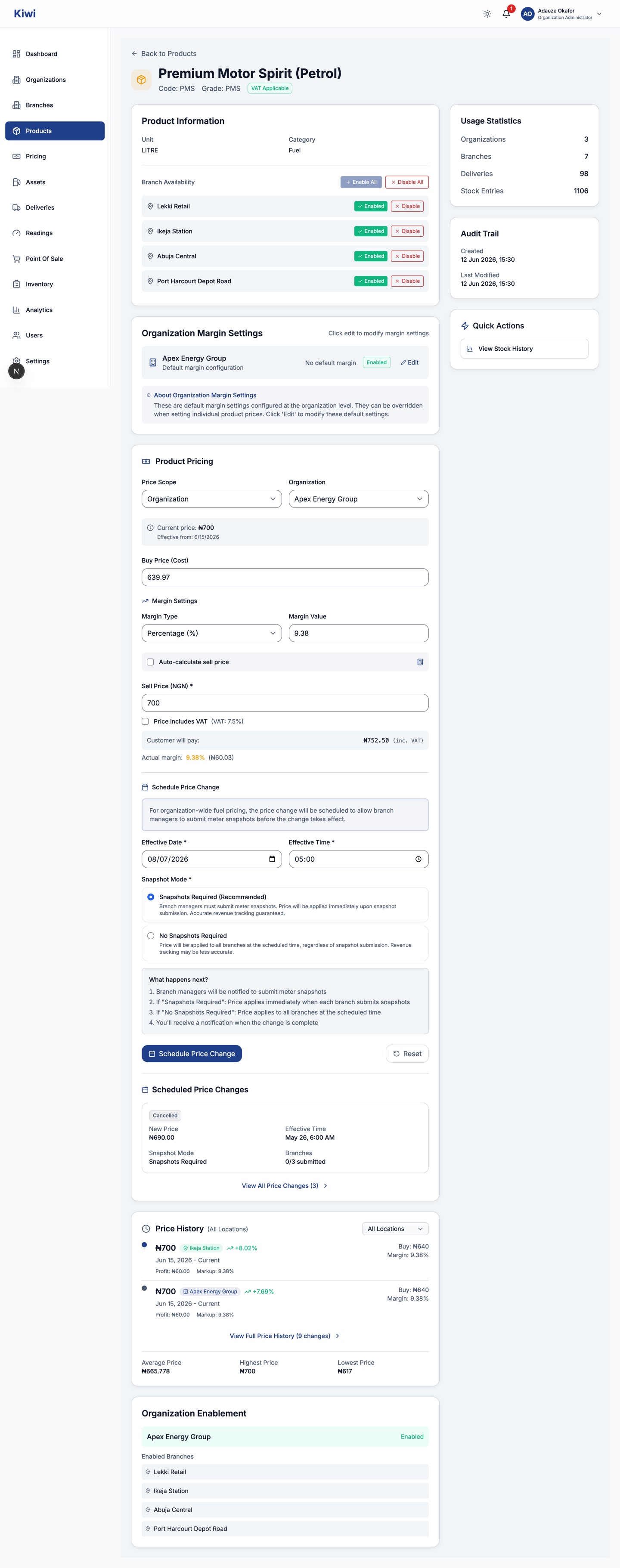 Product page with pricing section