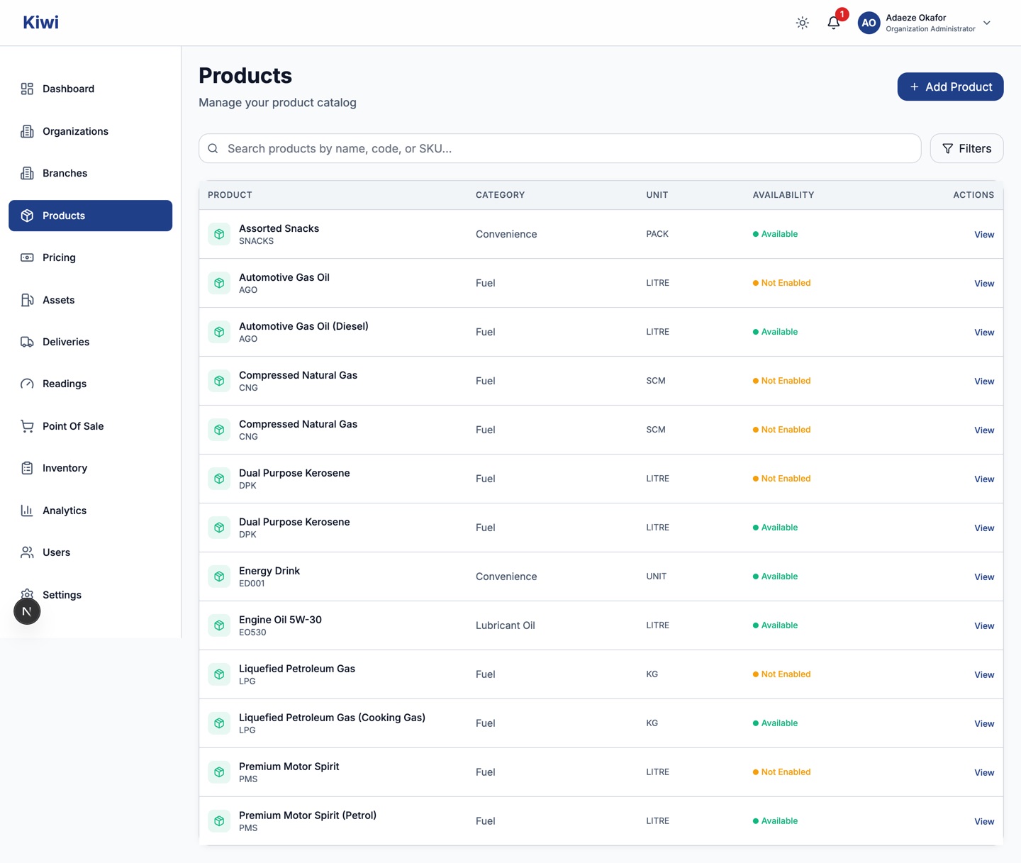 Products page