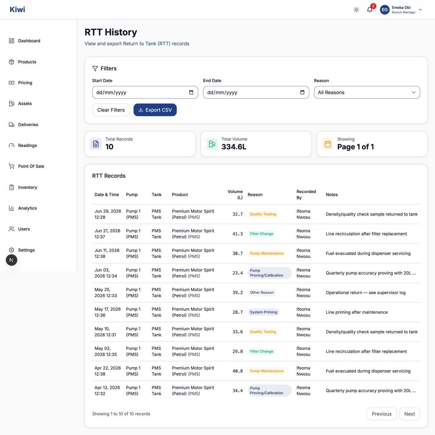 RTT History page